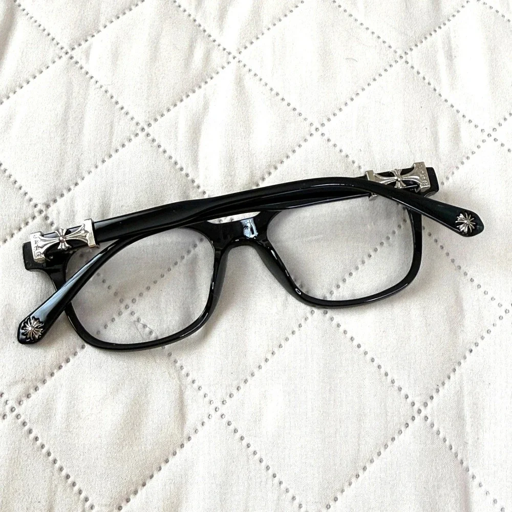 Square Fashion Glasses Black Gothic Cross Floral Clear Lens Eyewear